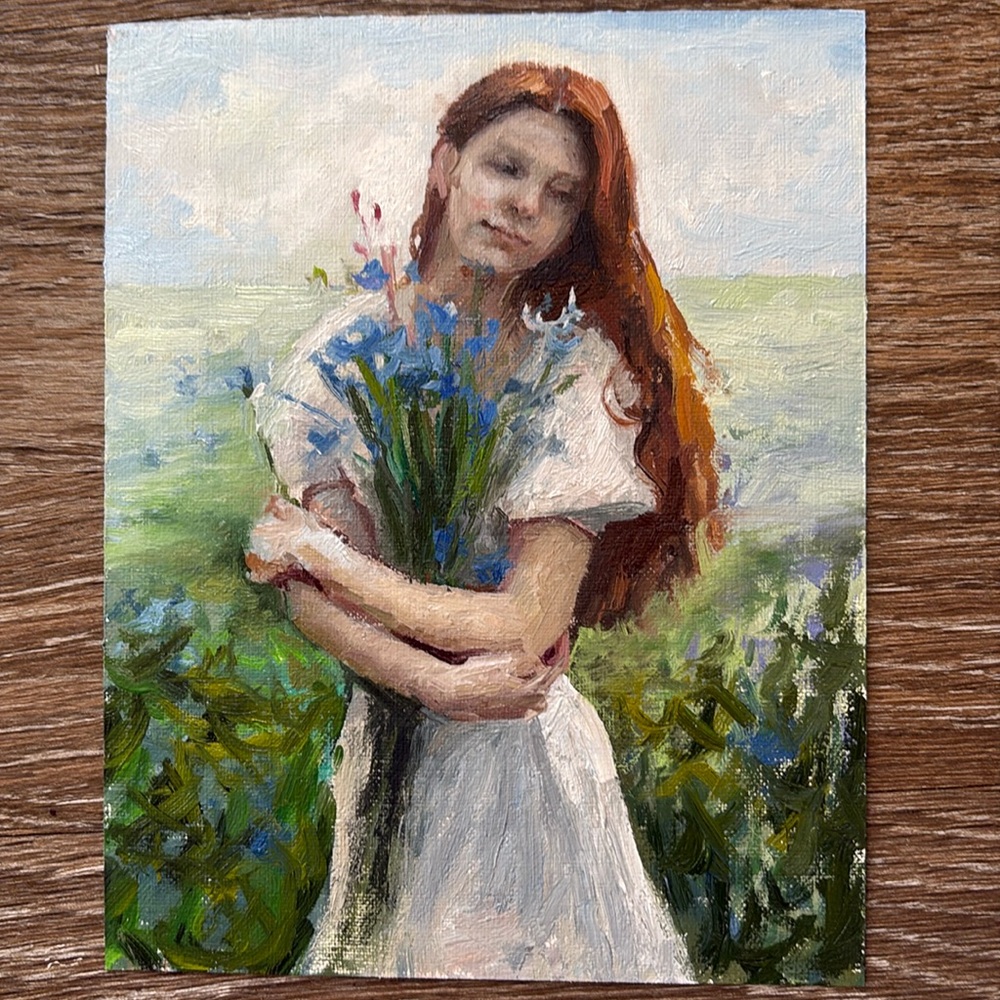 Oil painting-girl with flowers